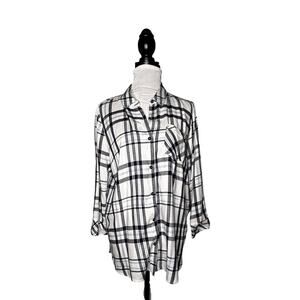 Beau Chemise Bedford Blouse Navy White Plaid Size Large